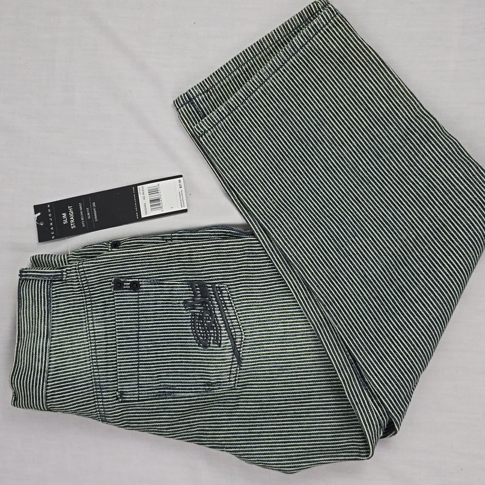Sean John Boy's Slim Straight Jeans - Blue and White Stripes - Picture 3 of 4